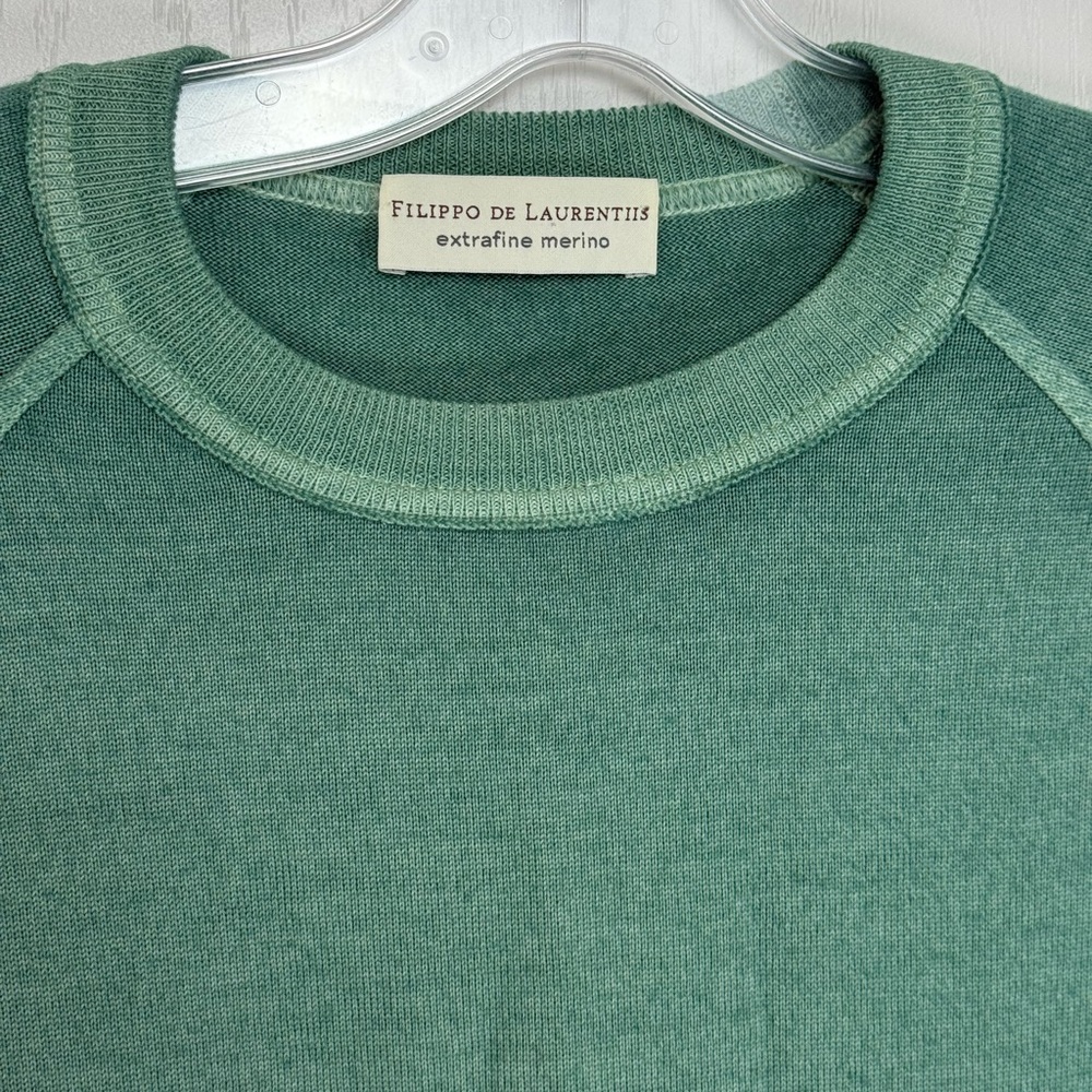 SOLD Filippo De Laurentiis Merino Raglan Crewneck Medium Green Made In Italy - Picture 3 of 6
